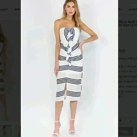 NWT Striped Tube Midi Dress with Ruffle Front - Picture 5 of 6